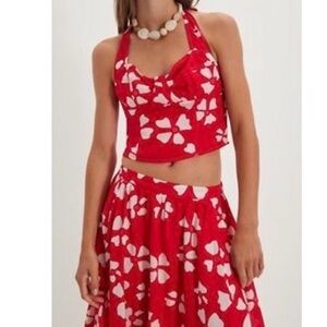 Free People Red and White Floral Halter Set